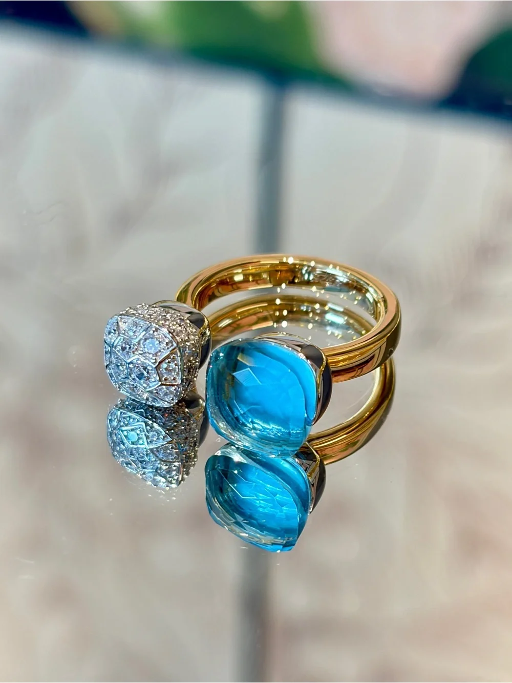 New Certified 14K Gold Plated S925 Two-Stone Sky Blue simulated Topaz Ring